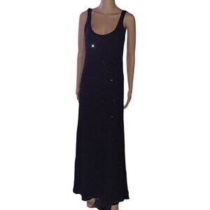 Hunza Evening Gown Black Lace Sequins Beads Vintage Medium